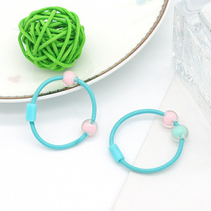 Attaches pour cheveux couleur bonbon avec perles pour enfants et filles, usage quotidien, style corde en caoutchouc, accessoires pour cheveux - Product Image 2