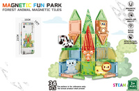 EPT 3.75cm Mini tuiles magnétiques Animaux de la forêt 20/34 pièces Blocs de construction magnétiques Boîte en étain Jouets éducatifs de voyage pour enfants 3+