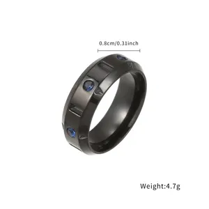 Men's Titanium Rings Steel&Black Color F136 Titanium Unique Shape CZ Stones Rings