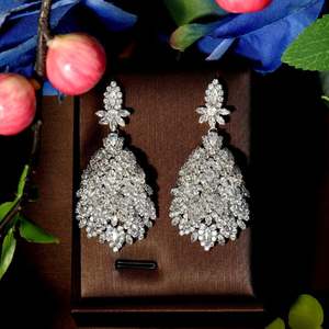 Pendientes colgantes de Zirconia cúbica con diseño de hoja a la moda para mujer, accesorios de joyería para fiesta de Boda nupcial E51 - Product Image 2