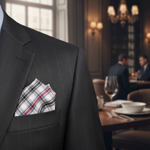<b>White</b> Black Red Blue Checkered Breathable Cotton Collar <b>Pocket</b> <b>Square</b> - Product Image 3