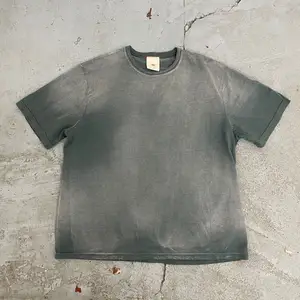 Mens Cotton Vòng Cổ Chất Lượng Cao Đồng Bằng Đau Khổ Mặt Trời Faded Tùy Chỉnh Đồ Họa Cổ Điển Đá Rửa Cắt Boxy Phù Hợp Với T Áo Sơ Mi