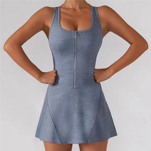 P429 Großhandel Frauen High Stretchy Compression Comfort Einteilige Shorts Built Fitness Gepolsterte Reiß verschluss Tennis kleid - Product Image 5