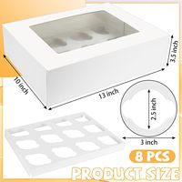 Boîtes à cupcakes, lot de 12, blanches, avec fenêtre et inserts gaufrés, en matériaux recyclés, pour boulangerie et desserts