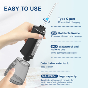 Irigator <span class=keywords><strong>Oral</strong></span> Portabel OEM/ODM 15 Tahun Garansi Pabrik, Water Flosser dengan Tipe-C, Tangki Air Besar 300ml untuk Perjalanan - Product Image 4