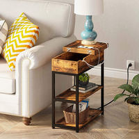 Table d'extrémité rustique à rabat étroit avec étagère de rangement Station de charge et ports USB Table console en bois pour salon