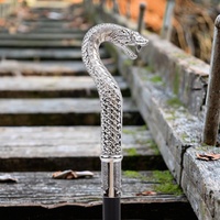 Canne de marche de luxe tête de serpent argentée artisanat en métal pointe en caoutchouc pour la randonnée en plein air Thanksgiving jour jouet béquilles