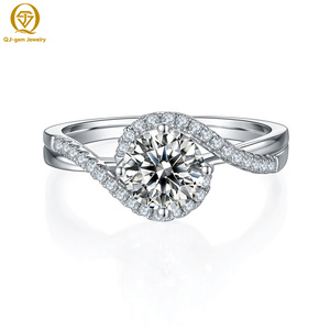 แหวนเพชรหมั้นทองคำขาวสำหรับผู้หญิง QJ-gem ทรงกลมเจียระไนแบบบริลเลียนท์ เพชรเพาะเลี้ยงในห้องปฏิบัติการ สไตล์โรแมนติก - Product Image 1