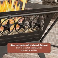 Brasero carré en acier de 32 pouces pour bois, foyer extérieur en métal avec grille à bois, écran anti-étincelles, pioche et couvercle pour jardin, patio, camping