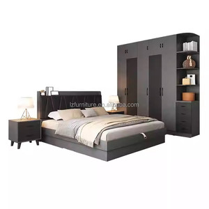Ensembles complets de meubles de chambre en bois à prix de gros d'usine avec lit, tables de chevet, armoire et coiffeuse pour appartements studio - Product Image 3