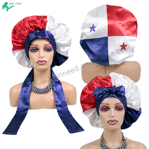定制双层婴儿和成人缎子发帽缎子设计师帽子，带圣文森特国旗标志定制 - Product Image 2