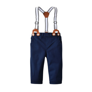 Pantalones de Tirantes Casuales Rectos de Algodón Orgánico Azul Oscuro para Niño, Compra en Línea, de Proveedor Chino - Product Image 1