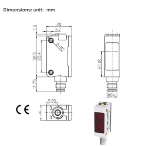 Nhỏ gọn PSE vuông loại cảm biến quang điện góc rộng Chùm khuếch tán với phân cực phản xạ nền đàn áp - Product Image 6