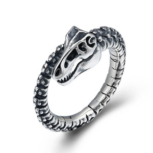 Cincin tengkorak perak murni 925 Vintage Punk, cincin terbuka Singa Naga berongga perak antik untuk pria hadiah pacar - Product Image 4