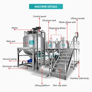 2000l Liquid Chemical Lotion Making Machine Mixer Equipment Face Cream Fixed Vacuum Emulsifying Mixer