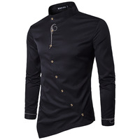 Benutzer definiertes Logo OEM Herren Langarm Fashion Style Schwanz Bottom Stand Kragen Button Up Shirts