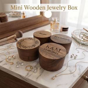Custom Wooden <b>Ring</b> <b>Box</b> Round Walnut Wood Engraved Lid Soft Velvet Insert Handcrafted Jewelry Case for <b>Rings</b> - Product Image 3