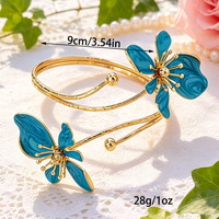 Gelang Bunga Enamel Berlapis Elektroplating Gaya Eropa Amerika, Desain Niche Mewah Ringan Kelas Atas untuk Wanita, Model Terbuka
