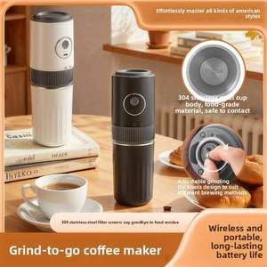 Mini moulin à café électrique portable d'extérieur entièrement automatique en acier inoxydable USB pour la préparation du café en voiture, isolé - Product Image 1