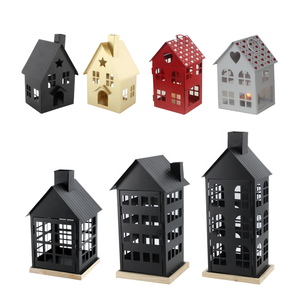 Lanterne de maison en métal noir style nordique/scandinave, décor en poudre métallisée, porte-bougie personnalisé, maisons de village en métal noir - Product Image 2