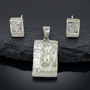 Natural White CZ Gemstone Pendant <b>Set</b> <b>Square</b> Shape Fashion Jewelry <b>Sets</b> - Product Image 1