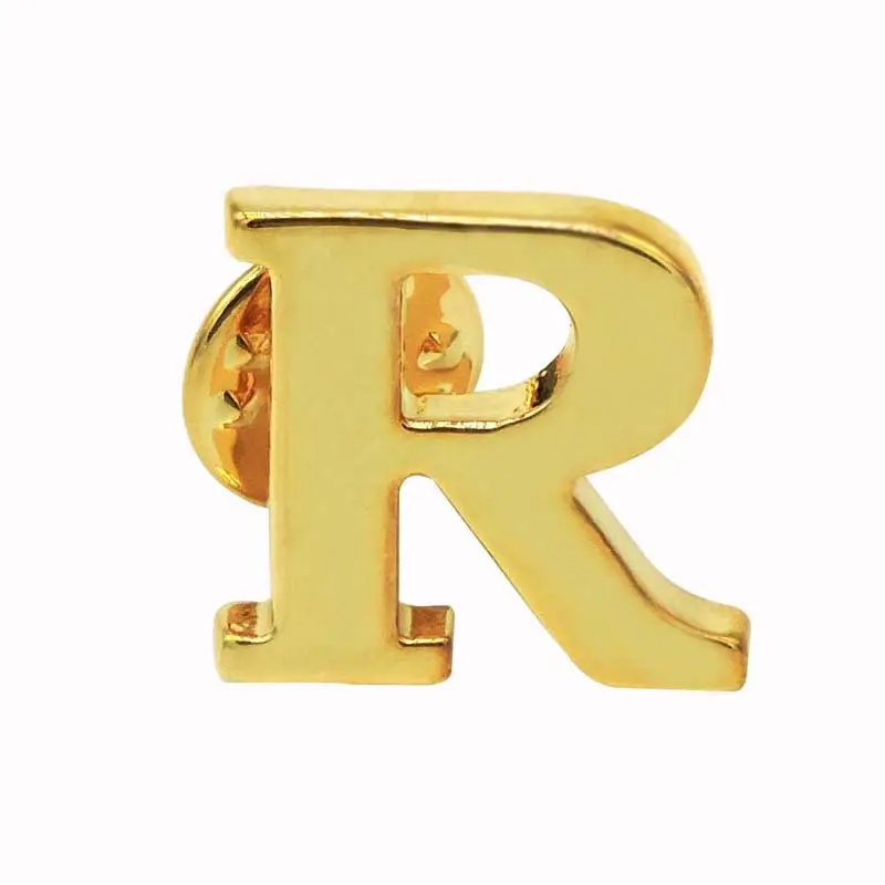 Accessori personalizzati di alta qualità all'ingrosso ottone placcato oro 18 carati A-Z 26 spille per lettere inglesi per uomo