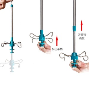 Soporte telescópico de acero inoxidable Wolverhampton con cuatro ganchos para uso médico portátil - Product Image 3