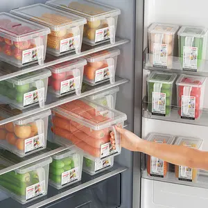 ثلاجة بلاستيكية للأغذية في المطبخ شفافة صندوق حفظ الخضروات والفواكه مع أغطية