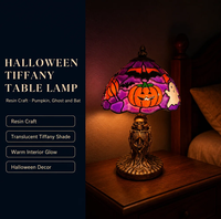 Lampe de table Tiffany d'Halloween en résine, artisanat en verre teinté translucide pour table de chevet, salon, table basse, décoration de fête d'Halloween