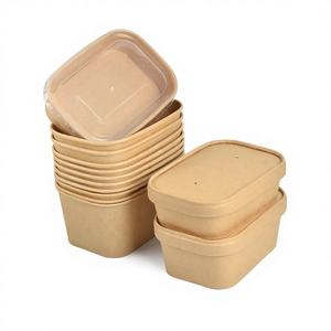 ภาชนะใส่สลัดกระดาษรูปสี่เหลี่ยมผืนผ้าและสี่เหลี่ยมจัตุรัสแบบใช้แล้วทิ้งย่อยสลายได้เองตามธรรมชาติ SENANG พร้อมฝาปิด สำหรับเสิร์ฟอาหารและของแจก - Product Image 1