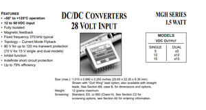 MGA2805S 16 40 VDC Input 5 Watts <b>DC</b>-<b>DC</b> <b>Converters</b> Aluminum Copper Plastic Materials -55C +125C Operating Equipment - Product Image 3