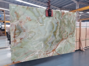 SHIHUI fabrika doğal mermer plakalar yeşil oniks taş grafik tasarım 3D modeli tasarım masa banyo duvar oniks fayans için cilalı - Product Image 3