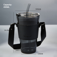 Gobelets de voyage de luxe 450ml tasses populaires réutilisables portables transportent café thé Cola tasse en verre avec couvercle en cuir couvercles de paille