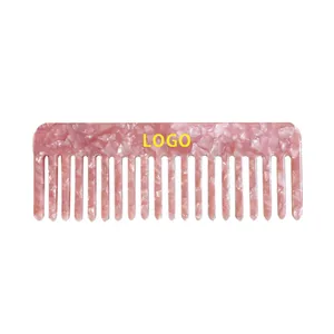 Pente de cabelo liso quadrado rosa de acetato, pente largo personalizado para mulheres