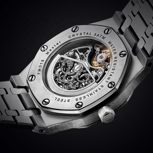 Reloj de pulsera automático mecánico esqueleto de acero inoxidable totalmente sólido de lujo para hombres logotipo personalizado - Product Image 3