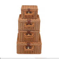 Meilleures ventes : Cadeau de maquillage multifonctionnel, avec doublure pour valise vintage, en rotin plastique tressé à la main, style panier de pique-nique en osier Mesob