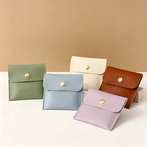 Eco-friendly Lightweight Ultra-<b>thin</b> Envelope-style Leather Jewelry Pouch Slim Mini Snap Button Bag for <b>Rings</b> Earrings Necklaces - Product Image 2