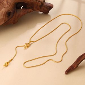Collar Lariat de Acero Inoxidable Chapado en Oro, Diseño de Lazo, Cadena de Serpiente, Joyería Diaria Minimalista Unisex - Product Image 1