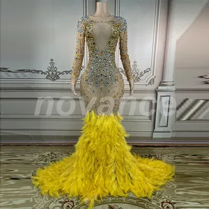 Novance Y2509 Clothing Vendors For Women Golden Diamonds Elegant Fish Tail Yellow Bridesmaid Dress Party Dress For Wedding