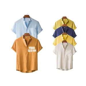 Coldker blusa solta de linho masculina, camisas soltas de linho e algodão para homens de verão, manga curta, camisas soltas de férias