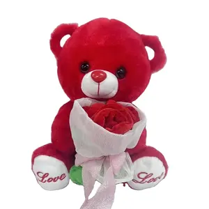 Groothandel Schattige Roos Teddybeer Beste Valentijnsdag Cadeau Teddybeer Knuffel Roos Bloem Knuffel