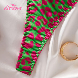 Ensemble de lingerie personnalisé Dierlove pour femmes grandes tailles, 2 pièces, <span class=keywords><strong>string</strong></span>, nœud, soutien-gorge push-up, sous-vêtements sexy, col en V - Product Image 4