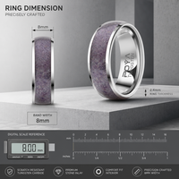 Silberner Wolframcarbid-Ring mit Eingelegtem Zerkleinertem Lila Amethyst Poliert 8mm Herren Ehering Verlobungsring Versprechen-Ring