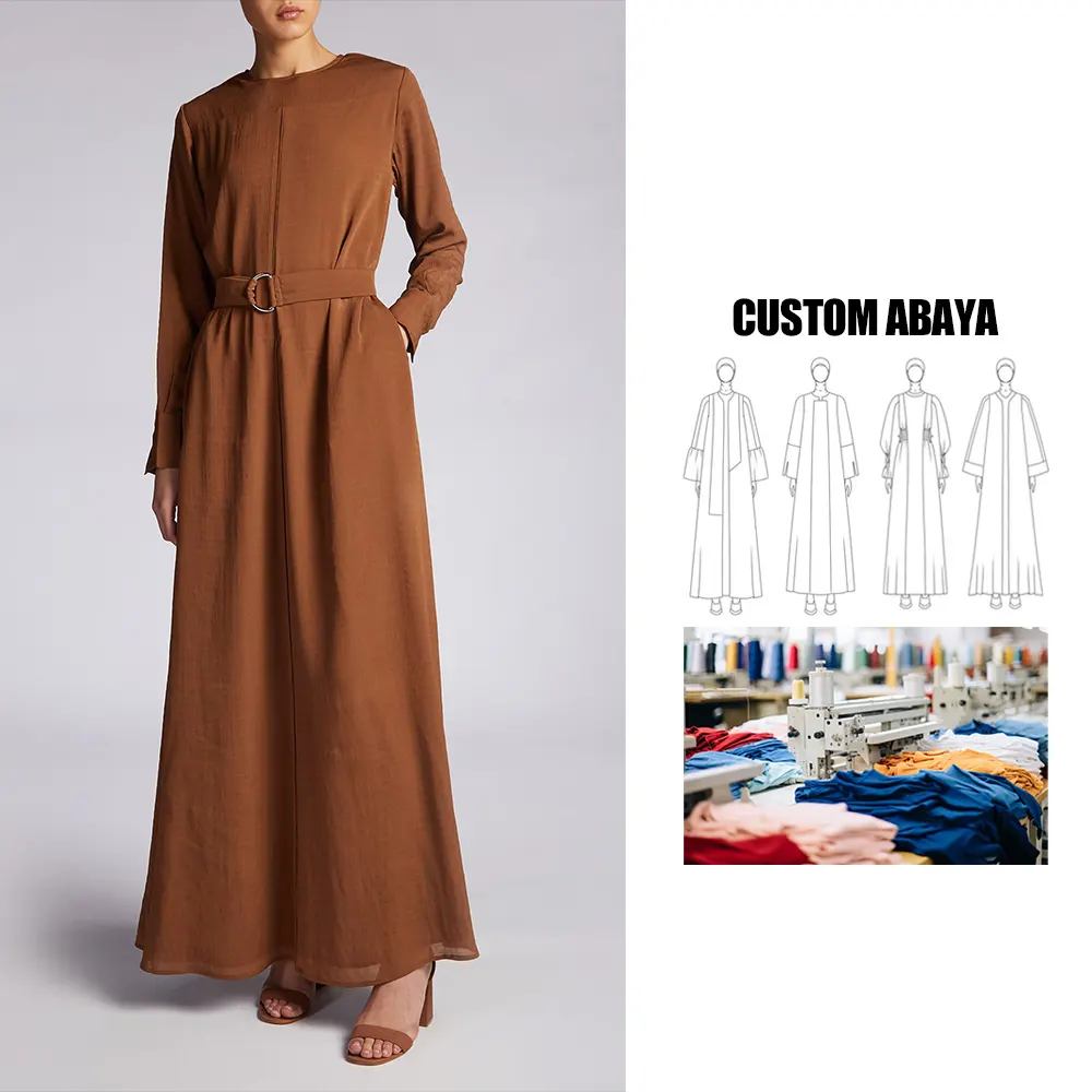 คุณภาพสูง Abayas Store ดูไบผู้ผลิตที่กําหนดเองขายส่งสุภาพสตรี Maxi ชุดเจียมเนื้อเจียมตัวฤดูร้อน 2024 แฟชั่นมุสลิม abaya