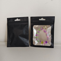 Sac en Mylar à fermeture éclair, anti-humidité, semi-transparent, noir mat à l'avant, avec trou de suspension papillon, pour emballage de bijoux