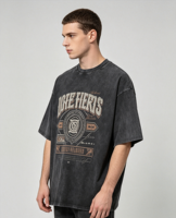 T-shirt Homme Personnalisé à Impression Numérique, Style Western Vintage, Motif Lettres, Écologique, Grammage Lourd, Délavé à l'Acide, Effet Vieilli et Décoloré par le Soleil