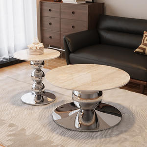 Table basse en acier noir de luxe Bao Geli, style italien minimaliste, plateau rond en ardoise, meubles pour <span class=keywords><strong>la</strong></span> maison, salon - Product Image 2