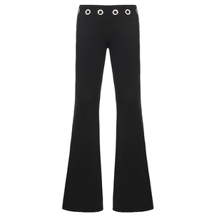 Gothic Summer Elastic Waist Low Rise <b>Hip</b> Hugging Slight Flare Knit Pants <b>for</b> Women - Product Image 6