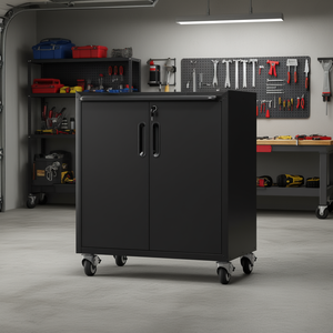 Armoire de rangement pour outils en métal robuste, noire, 930x720x280mm, avec roulettes, organisateur pour garage et atelier - Product Image 2