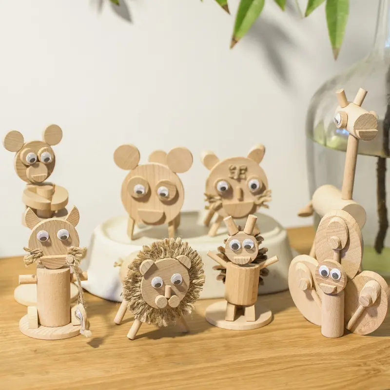 어린이 DIY 우드 아트 동물 우드 칩 나무 기둥 스테이크 나뭇 가지 재료 팩 유치원 수제 장난감